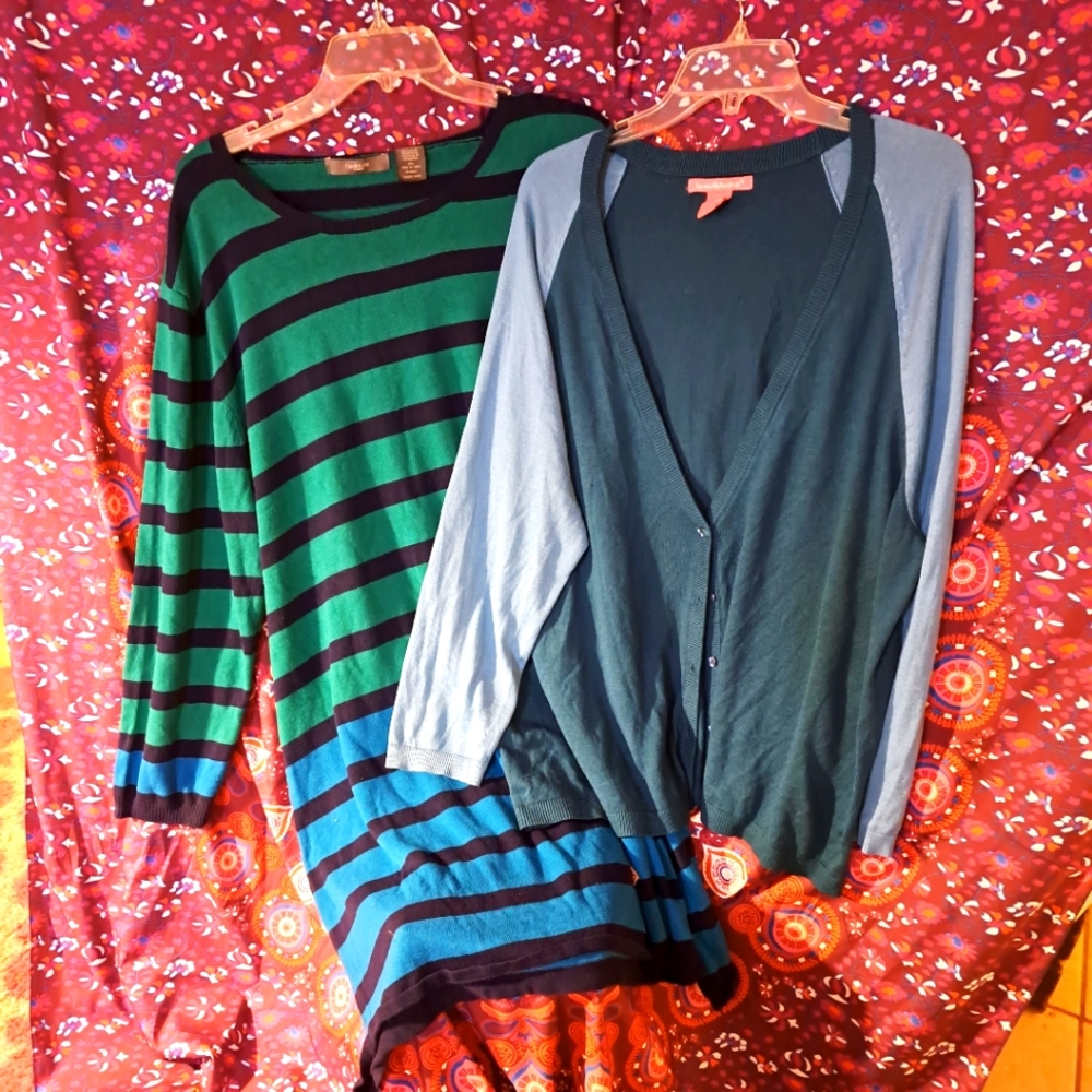 La Redoute striped sweater dress and Woman Within two tone cardigan